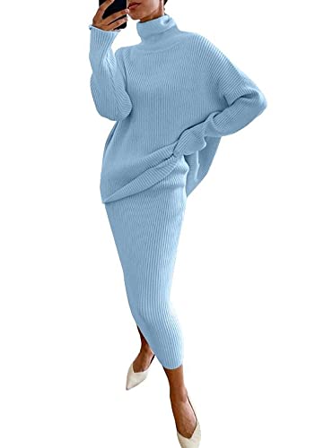 Image of chouyatou Women's Chunky 2 Piece Outfits Turtleneck Knit Sweater and Maxi Bodycon Skirt Sets