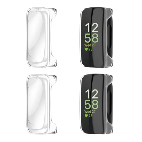 EasEasy 4 Pack Compatible For Fitbit Inspire 3 Case Clear, Soft TPU Full Cover Protection Bumper & HD Watch Screen For Inspire 3 Protector-Transparent
