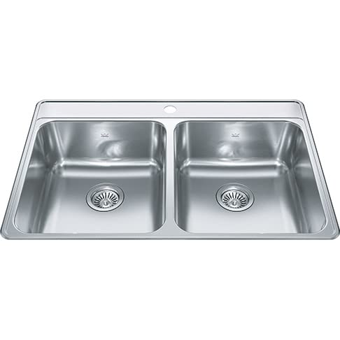 Kindred Fcdla3322-8-1Cbn Stainless Steel Creemore 33-In Lr X 22-In Fb X 8-In Dp Drop In Double Bowl 1-Hole Kitchen Sink, 33" X 22" #TOP3