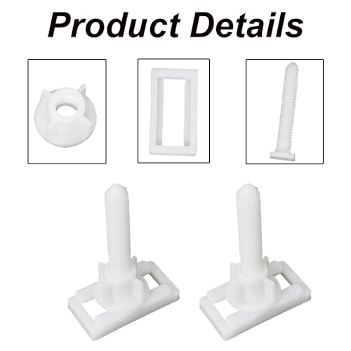 2 Pack Toilet Seat Hinge Bolts, Plastic White Rectangular Shaped Toilet Seat Hinge Bolts Nuts Fixing Fitting Kit - Image 3