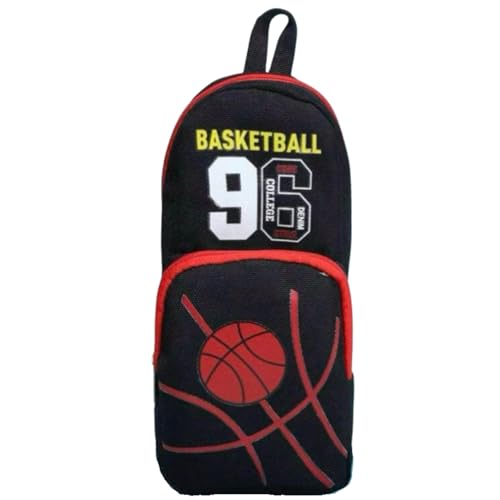 Estojo Escolar Premium Basketball, Tema Esportivo, Dois Compartimentos com Zíper, Alta Qualidade (Preto)