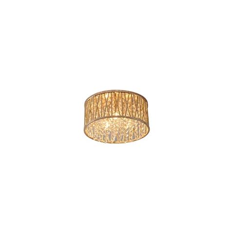 HOME FURNITURE EXPRESS Emilia Design Crystal Drum Flush Ceiling Light, Gold Cover