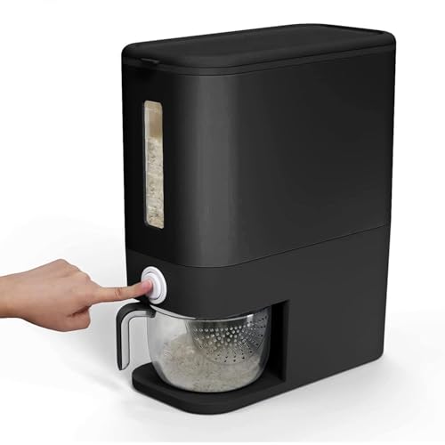 Taylor & Brown Rice Dispenser Container 10KG - Cereal Containers Storage with Measuring Cup Moisture Proof Rice Bucket - Dry Food Grain Flour Soybean for Kitchen Pantry Household BPA-Free (Black)