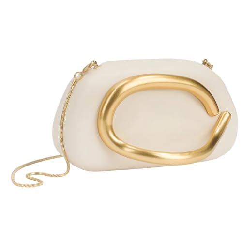 FERUN Bolsa Clutch Off white com Detalhe Escultural Dourado – Corrente Fina, Design Moderno e Exclusivo (Off white)