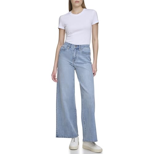 DKNY Womens High Rise Wide Leg Jeans
