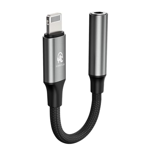 Image of AUDIOCULAR D16 Lightning to 3.5mm DAC Amp Adapter, Portable Audio Converter with Mic Support, Smart Chip, for iPhone 7-14, SE, iPad, Plug & Play for Music, Calls, Travel (Grey)