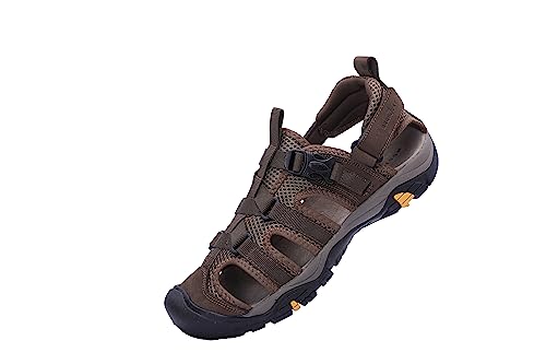 MGGMOKAY Men's Leather Closed Toe Sandals For Hiking Walking Water Beach Athletic Outdoor Fisherman Sandal