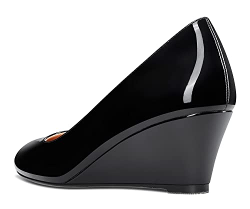 Aachcol Women Wedge Pumps Mid Heel Round Toe Slip-on Dress Shoes Wedding Office Party 2 Inches3