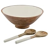 AuldHome Design Wooden Salad Bowl Set (Large Serving Bowl w/Utensils); Salad Serving Set in Mango Wood