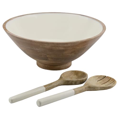 AuldHome Design Wooden Salad Bowl Set (Large Serving Bowl w/Utensils); Salad Serving Set in Mango Wood
