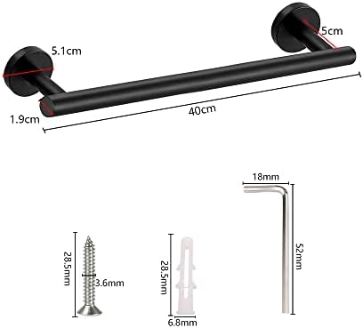 ZXShow Towel Rail Wall Mounted Matt Black Stainless Steel Towel Rail 40 cm/16 inch Hand Towel Holder Single Towel Bar Rail Rack Screws Mounting Dish Cloths Hanger for Bathrooms Kitchen
