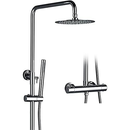 Colonne de douche thermostatique en laiton et chrome brillant avec pommeau de douche mural