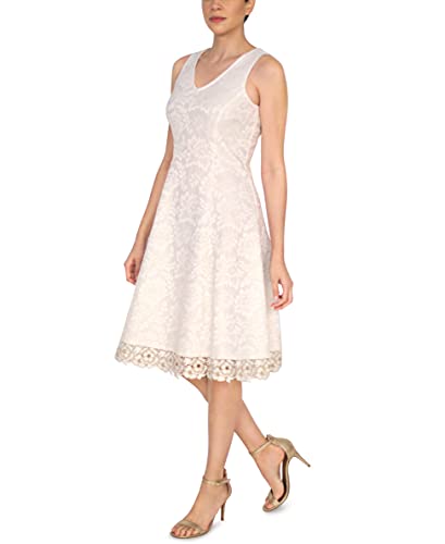 Donna Ricco Women's Sleeveless Fit & Flare Dress With Lace, Ivory/Gold, 12 #TOP2