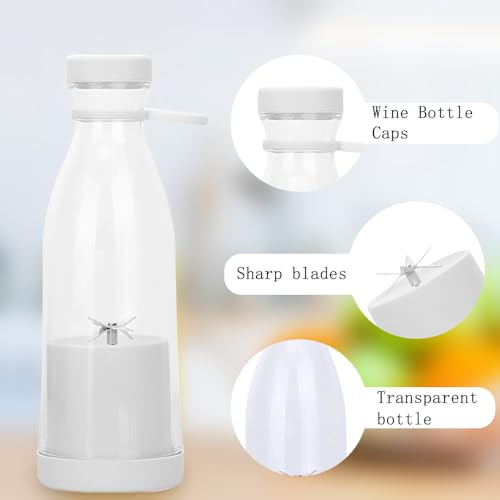 UQTUKO Draagbare mixer, 380 ml, smoothiemaker met 6 messen, vers sapmixer, USB oplaadbare mini-mixer, mini-blender voor fruit, smoothies, sap, jam en shakes, BPA-vrij, wit - Afbeelding 3