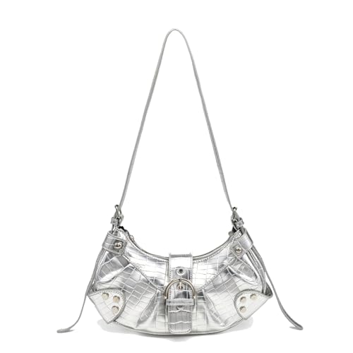 Image of Women's Y2K Purse Shoulder Bag Top Handle Handbag Small Punk Hobo Clutch Purses Bags Trendy Trendy Leather Buckle Punk Purses