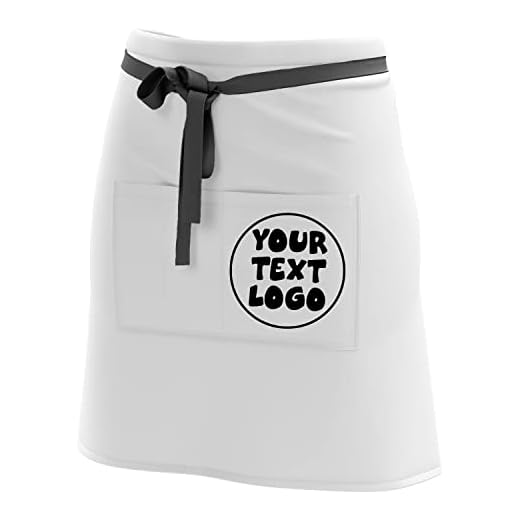 Ferocity Kort personligt förkläde servitörsförkläde förkläde förkläde bagarförkläde med ditt namn företagslogotyp personligt med fickor för Bistro-restaurang, vit med logotyp [074]
