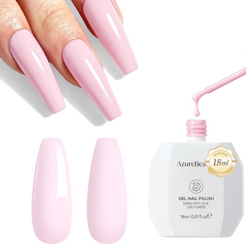 Image of AZUREBEAUTY Baby Pink Gel Nail Polish 18ML, UV /LED Soak Off Gel Polish | Soft Cream Light Pink Salon Nail Gel for Long Lasting High Gloss Manicure, French Nail Art for Women