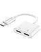 Produktbild Dual USB C Kopfhörer Adapter, MOYAGOA USB Typ C auf Klinke für Huawei P40/P30/P20 Pro/Mate 10/20 Pro, Samsung S20/S20 Ultra/Note 10/A80, One Plus 7/6T, Pixel 3/2XL XIAOMI 9/8 - Weiß