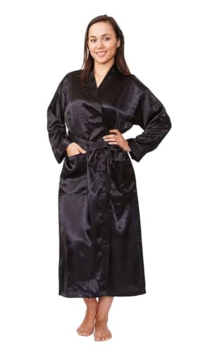 Up2date Fashion Women's Long Satin Robe in Black Color, Sizes(M,L,XL), Style-Gwn14