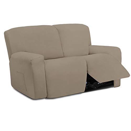 Image of Easy-Going 6 Pieces Microfiber Stretch Sectional Recliner Sofa Slipcover Soft Fitted Fleece 2 Seats Couch Cover Washable Furniture Protector with Elasticity for Kids(Recliner Loveseat, Natural)