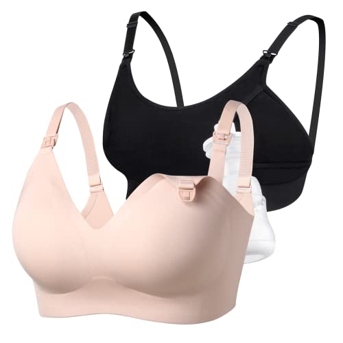 Image of Momcozy Bra 2 Pack, Hands Free Pumping Bra and Seamless Nursing Bra, Size 36D/36E/38B/38C