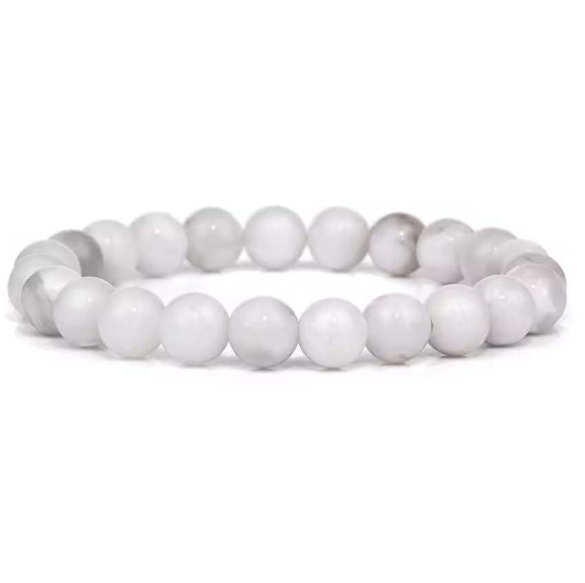 Bracelet perles pierre naturelle cadeau idéal mixte fait main blanc 21 cm