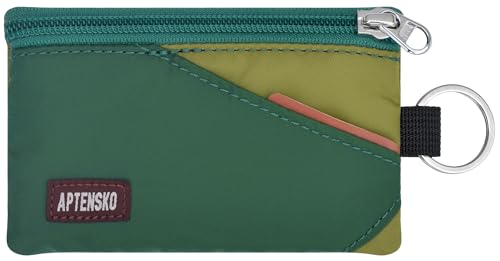 APTENSKO RFID Blocking Travel Wallet with Adjustable Lanyard Small Nylon Zipper Pouch and Badge Holder for ID Credit Cards Cash Keys Commuters (ForestGreen+OliveGreen)