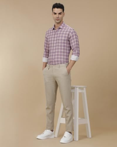 Image of Linen Club Men's Pure Linen Chambray Contemporary Fit Casual Trousers