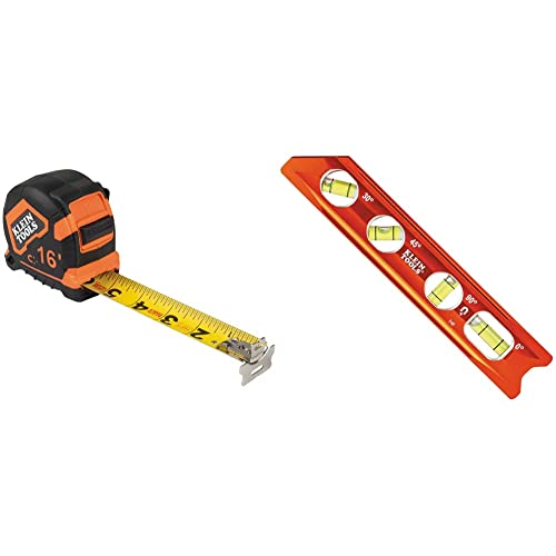 Klein Tools 9216 Tape Measure, Heavy-Duty Measuring Tape & 935RB Level, 8-Inch Torpedo Level with Rare Earth Magnet and Tapered Nose, High-Viz