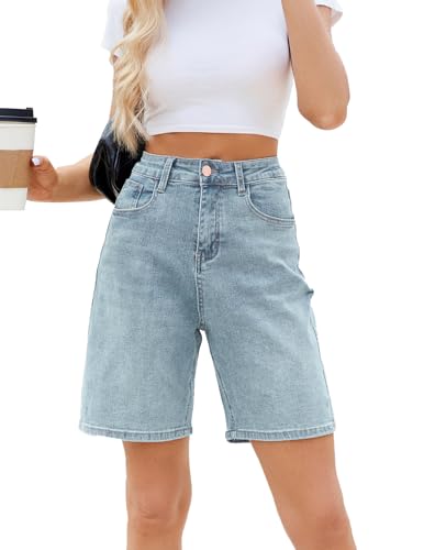 TOSATISFINE Denim Bermuda Shorts for Women Knee...