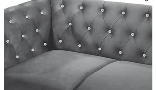 Image of Stellar Hand CRIS Cross Tufted Three Seater Elegant Wooden Base Silver Legged Sofa in Wide Extravagant Fabric, Gives Luxurious Look for Home /Living Room /Office /Guest Room /Hotels