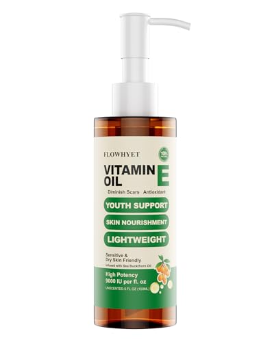 FLOWHYET 5 FL oz Organic Vitamin E Oil for Scars with Sea Buckthorn Oil