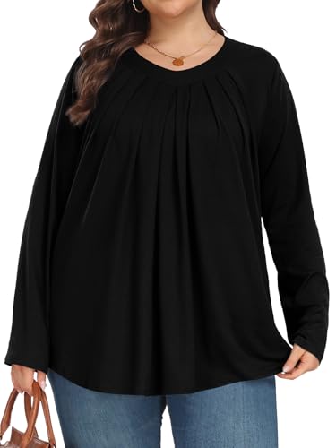 Tencede Womens Plus Size Tops Long Sleeve Shirts V Neck Tunic Blouses 1X-5X3