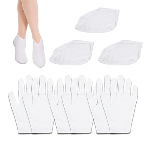3 Pairs Moisturising Socks and 3 Pairs Moisturising Gloves, Foot Moisturiser Socks, Cotton Gloves, Cotton Socks for Foot Cream – Ultra Soft, Breathable & Comfortable for Deep Hydration