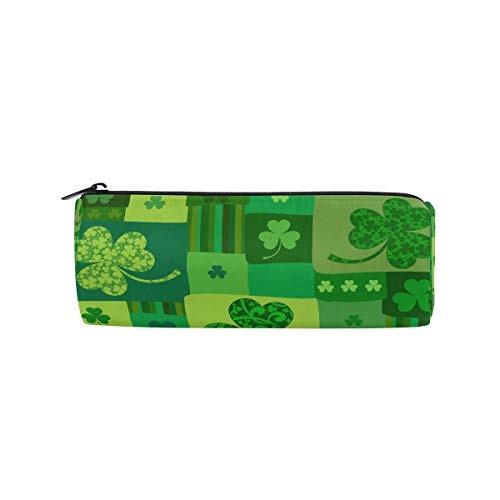 St.Patrick Day Trèfle Trousse à crayons Motif trèfle Vert Patchwork Étudiant Bureau Collège Middle High School Maquillage Pochette Pochette de rangement Organisateur Cover
