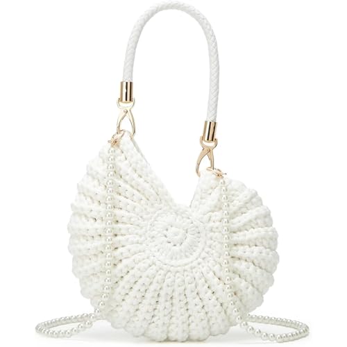 Image of Bohemia Crochet Handwoven Seashell Bag Women Summer Beach Bag Boho Evening Clutch Purses Shoulder Crossbody Bags