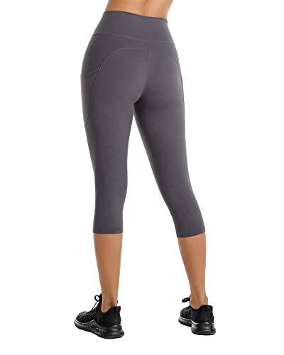 Stelle Capri Leggings For Women, Yoga Capris With Pockets High Waisted Legging For Gym Workout (Silky Soft Compression-Grey, M) #TOP2