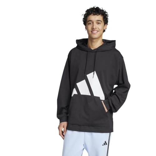 adidas Men's Essentials Big Logo Single Jersey Hoodie, Black/White