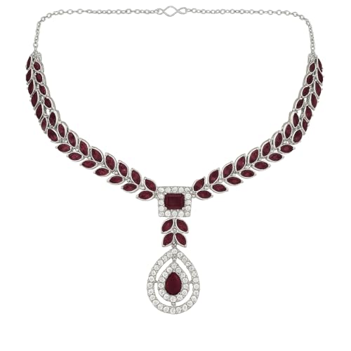 Image of I Jewels Silver Plated Elegant Leaf Motif Necklace Set with Earrings & Maang Tika for Women