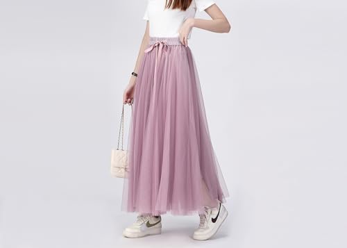 Tulle Skirts with Drawstring for Women Pleated Layered Tutu Skirt Ladies Elegant Flowy Long Skirts3