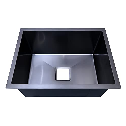 Image of CROCODILE 18x16 Inch 304 Grade BLACK Stainless Steel Handmade Kitchen Sink | Single Bowl, Heavy Duty, Anti-Rust, Sound-Dampening Sink for Modern Kitchens