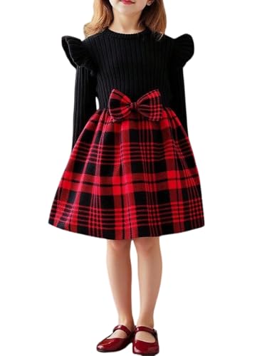 SweatyRocks Langarm Kleid Mädchen 92-128 Weihnachtskleid Strickkleid Winter Festliches Kleid Mit Schleife Mädchenkleider Kinder Kariertes Kleider...