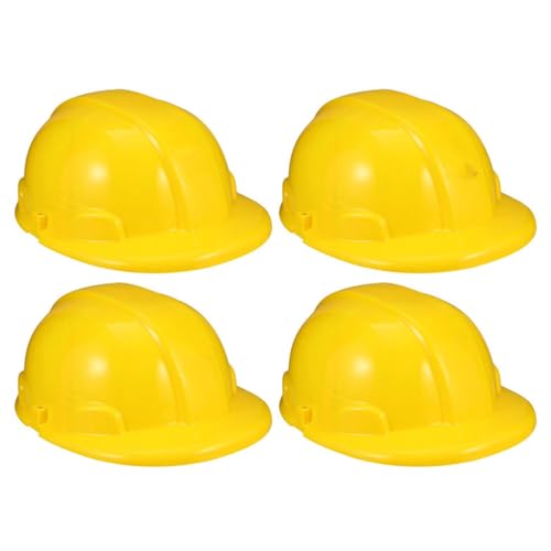 SUPVOX Kids Construction Hard Hat Toy Set - 4 Pack Yellow Plastic Engineering Safety Helmets for Dress up Pretend Play and Theme Party Accessories