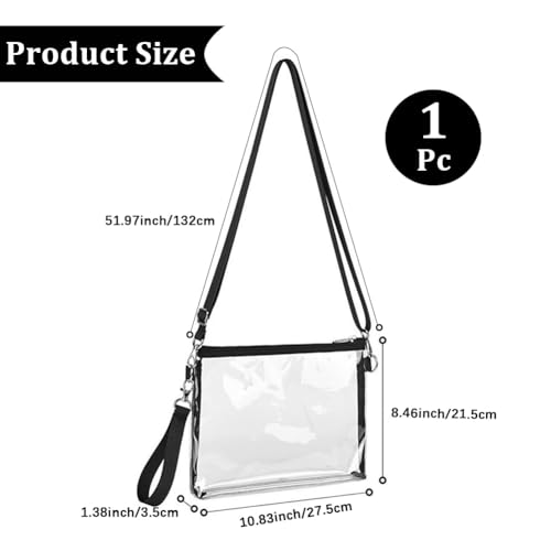 Transparent PVC 215x275x2mm Small Stadium Approved Crossbody Bags Rectangle See Through Black Handbag Clear Waterproof Shoulder Purse with 53cm Adjustable Strap for Women Traveling Sports Concerts2