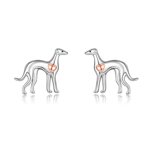 JERWLI Greyhounds Whippet Gifts Sterling Silver Greyhounds Stud Earrings Whippet Dog Heart Jewelry...