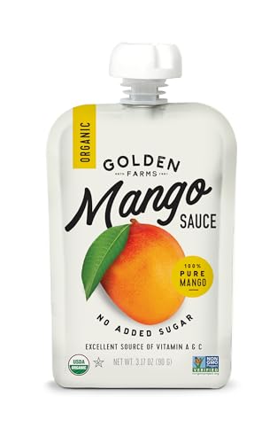 Golden Farms Mango Pouches Single Ingredient Healthy Snacks 100% Pure Fruit No Added Sugar Vegan Gluten-Free Kosher Organic Squeeze Pouch 3.17oz Each (24 Pack)