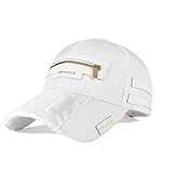 Luxury Designer Baseball Cap - UPF 50 Waterproof Trucker Hat, Unisex Snapback with Adjustable Fit, Zipper Accents & Ponytail Hole White