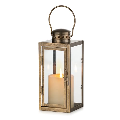 NUPTIO Laterne Grablaterne Friedhof für Draußen: 24cm Laternen Vintage Weihnachten Outdoor Metall Deko Distressed Gold Urnengrab Halloween Wetterfest Kerzenlaterne Windlicht Garten Mantel Wohnzimmer