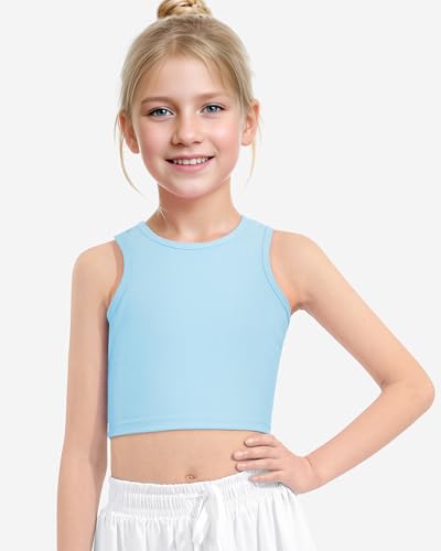 HASMES Girls Athletic Tank Tops Sleeveless Round Neck Basic Cute Dance Crop Tops for Kids 8-14Y4