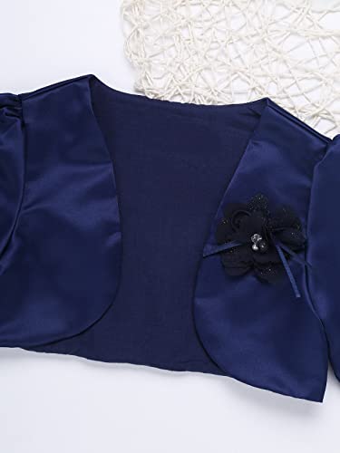 Sholeno Kids Flower Girls Wedding Bolero Shrug Open Front Long Sleeves Flower Cardigan Party Cropped Jacket Navy Blue 12-18 Months4
